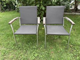 6 Gartenstühle BALKE design, Metall Rattan Holz Armlehn