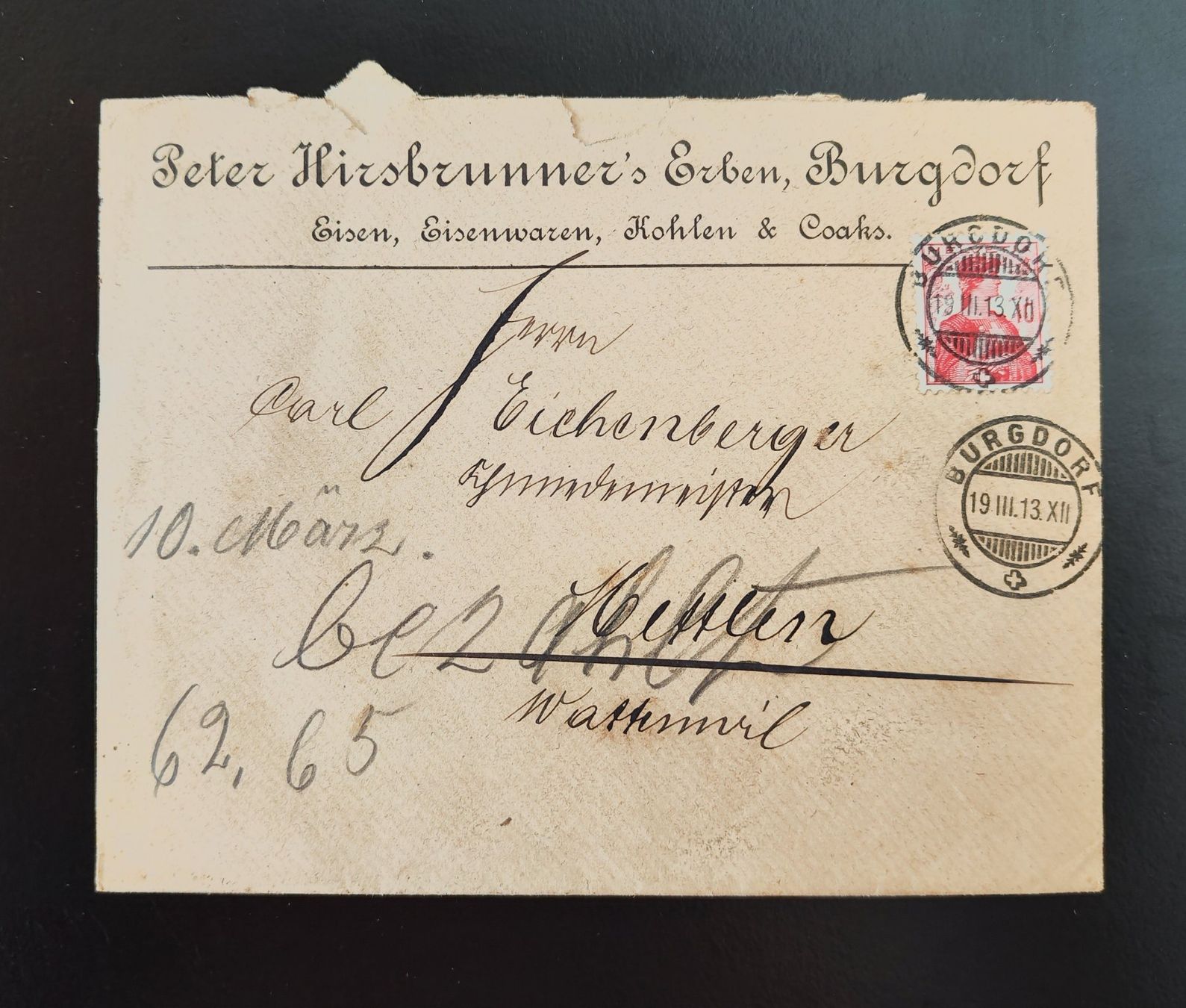 Couverts & Versandtaschen: Couvert Hirsbrunner Burgdorf 1913 – Gebraucht aus Lenzburg von Dani_Lenzburg