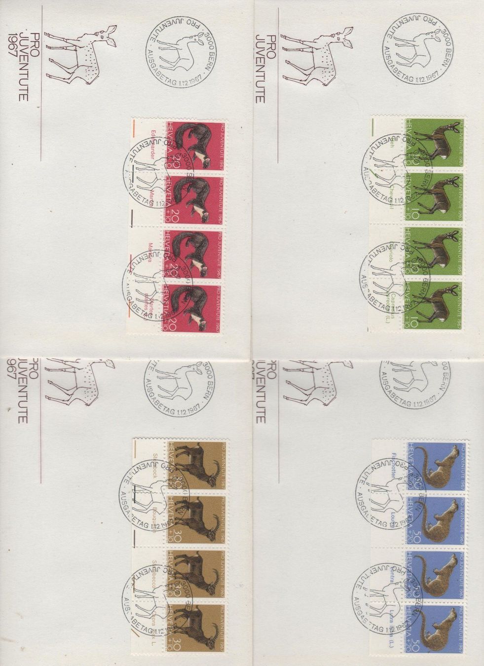 Tutti i francobolli: Pro Juventute Satz 1967 auf FDC mit Tabs – Usato da Remetschwil venduto da Hofiii
