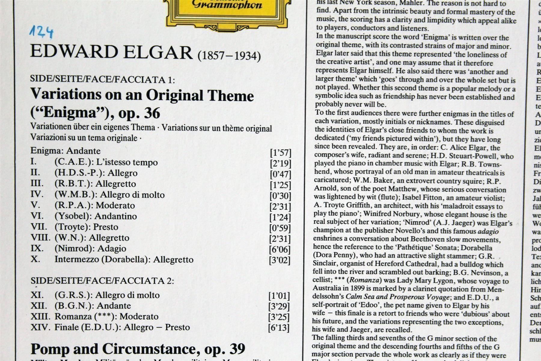Grafica & Litografie: EDWARD ELGAR: Enigma Variations – Usato da Bern venduto da vinyl-heaven 4