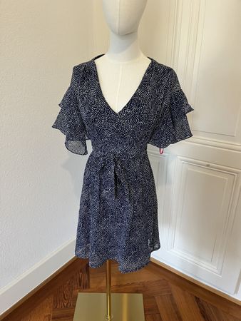 Betsey Johnson navy white polka dot dress, size 6 US