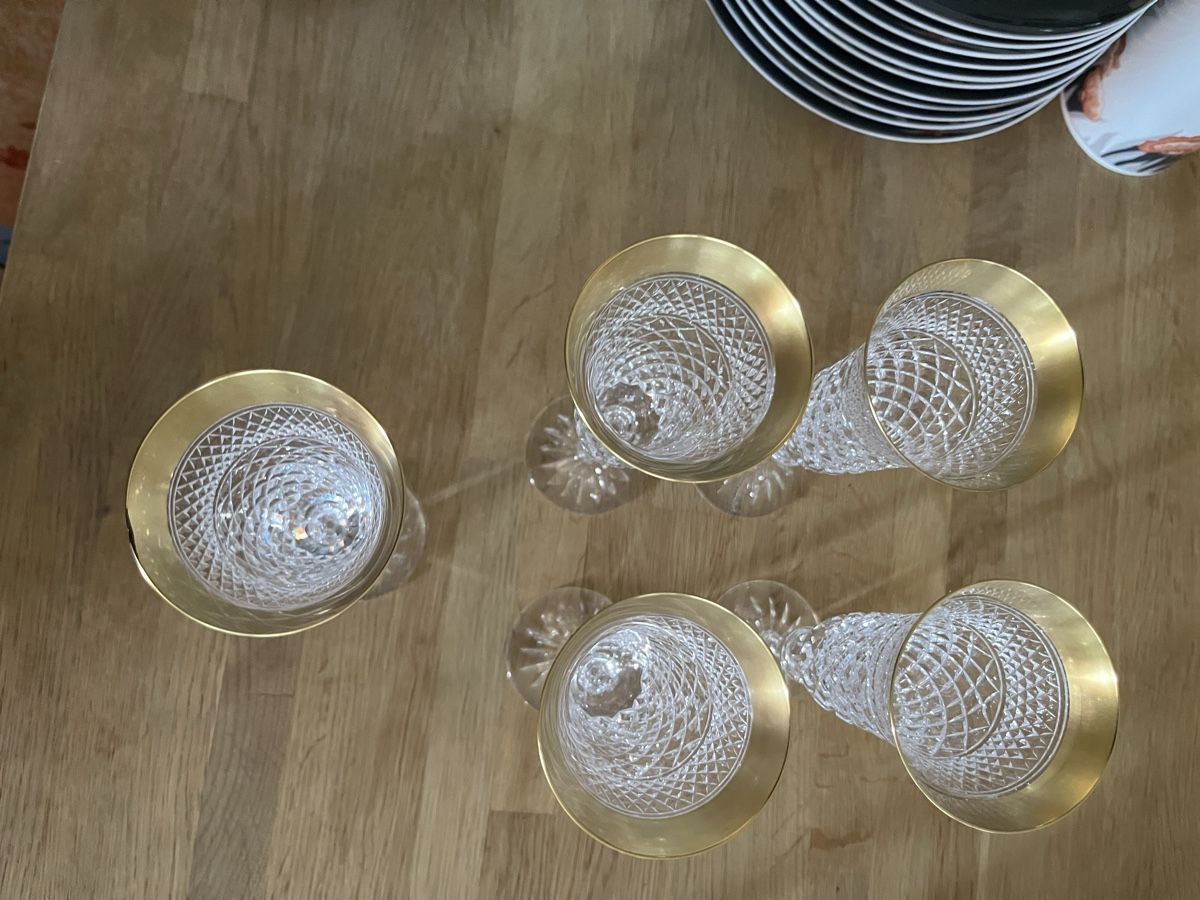 Verres: 5 Sektgläser Kristall gold – D'occasion à Kaiseraugst par Twix2006 1
