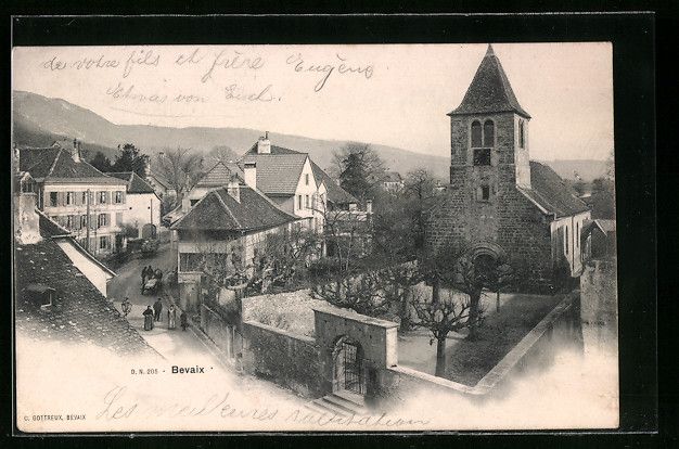 Ansichtskarten: AK Bevaix, Partie an der Kirche, 1902 – Gebraucht aus Berlin von bartko-reher