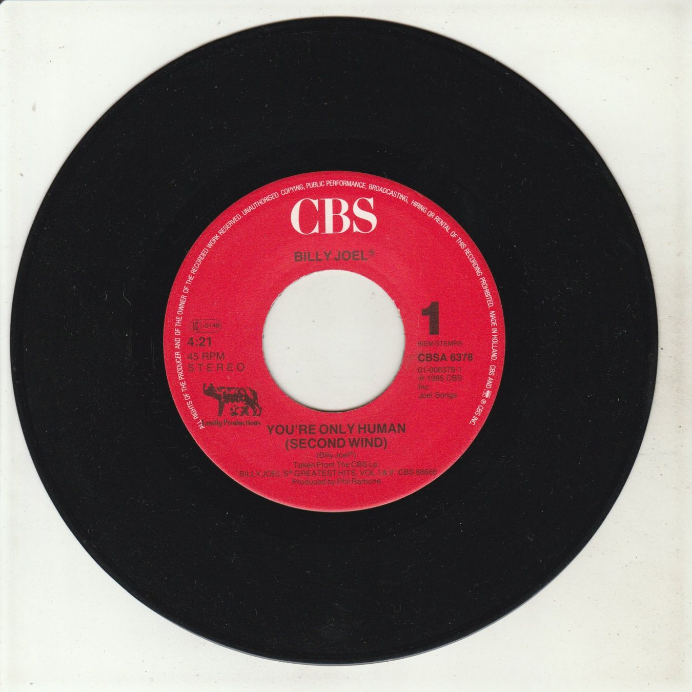 Dischi in vinile: Billy Joel - You're only human (Second wind) 7" Vinyl 1985 – Usato da Tübach venduto da JamesStone 2