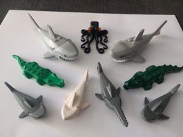 Lot animaux marins Lego: 2 crocodiles, 1 pieuvre, 6 requins
