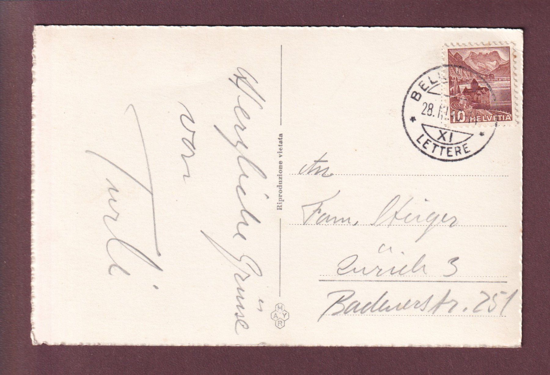 Cartoline postali: BELLINZONA - Instituto S. Maria - 1948 – Usato da Pully venduto da nicecards 1