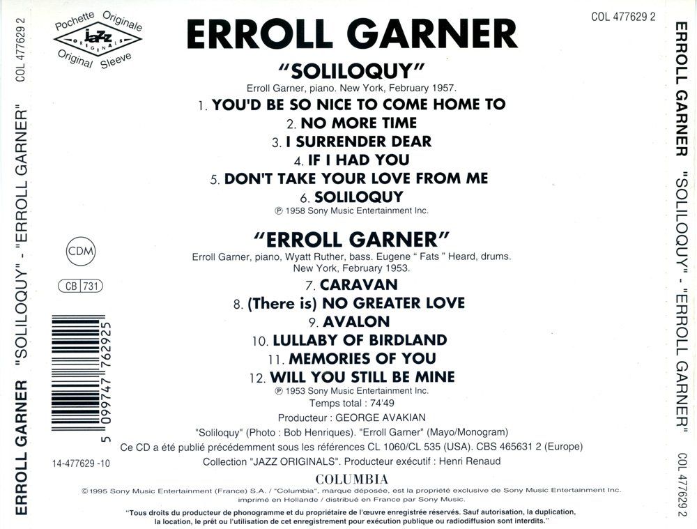 CD: Jazz CD: Erroll Garner "Soliloquy" + "Erroll Garner" – Usato da Hochfelden venduto da mue_lhm9 2
