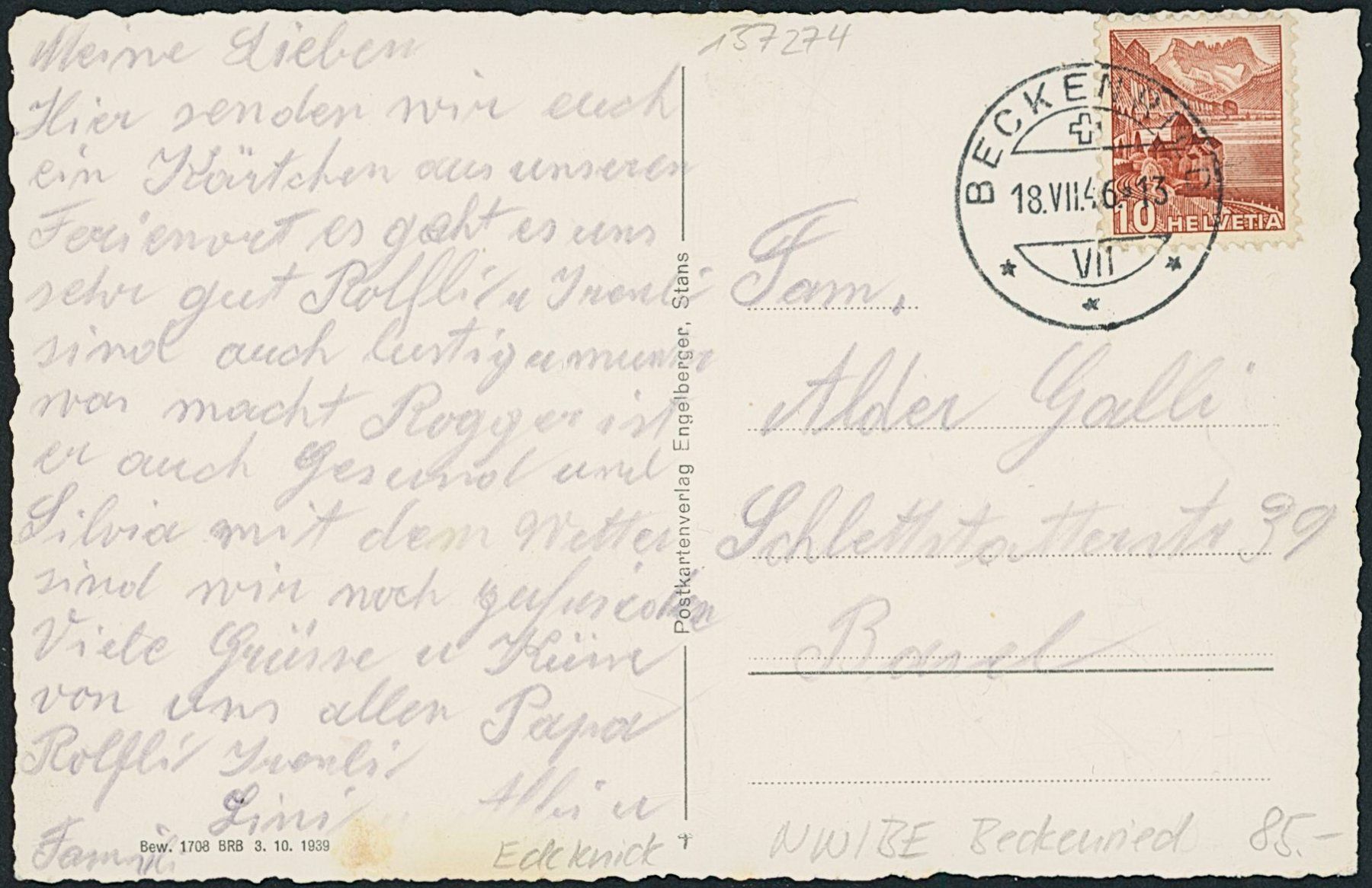 Cartoline postali: NW Beckenried – Usato da Schindellegi venduto da stationary 1