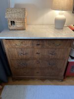 Commode bois noyer plateau marbre 4 tiroirs style ancien