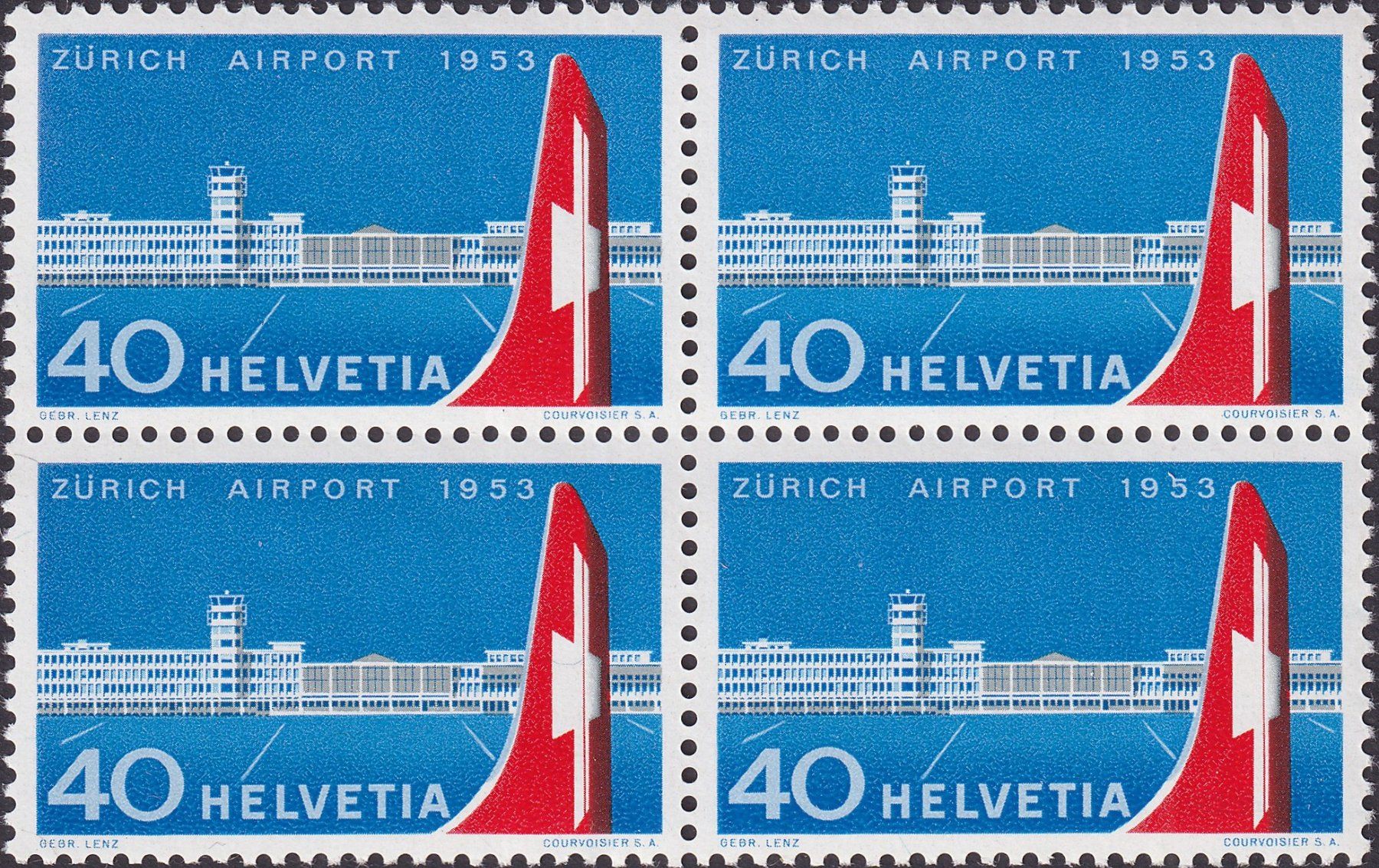 Tutti i francobolli: 1953, Nr.313 Viererblock postfrisch **, Kat: 36.- – Usato da Sursee venduto da Luzernerraute