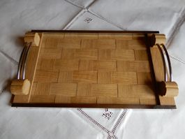 Art Deco Servier Tablett - Tablar - Holz und Glas