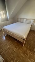 Ikea Wooden Bed Frame with Slatted Headboard and Mattress 