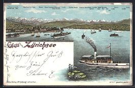 Litho Binnenschiff Helvetia auf dem Zür