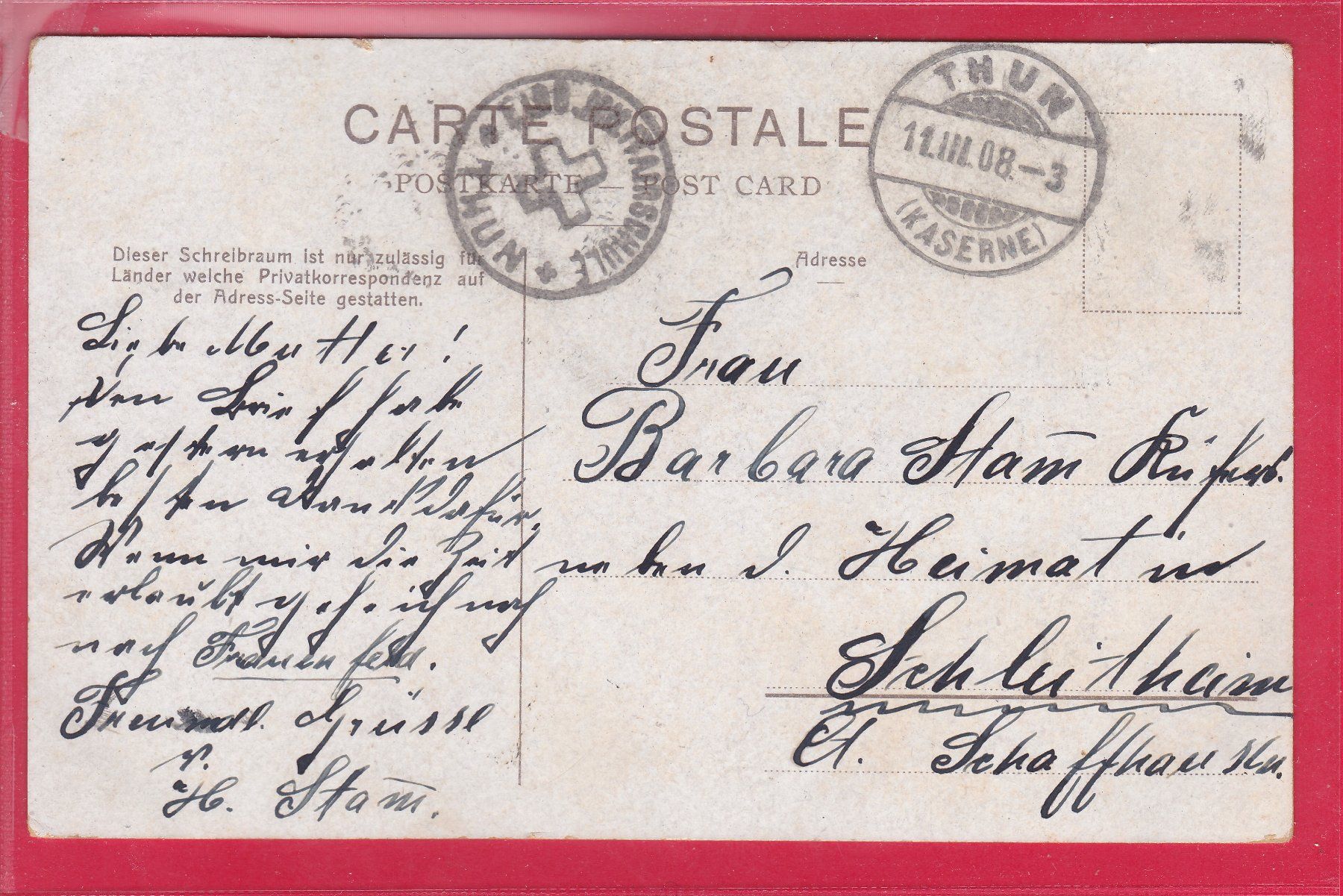 Cartoline postali: THUN, DAS SCHLOSS, 11.3.1908, FELDPOST – Usato da Oberrieden venduto da Gebirgsstelze 1