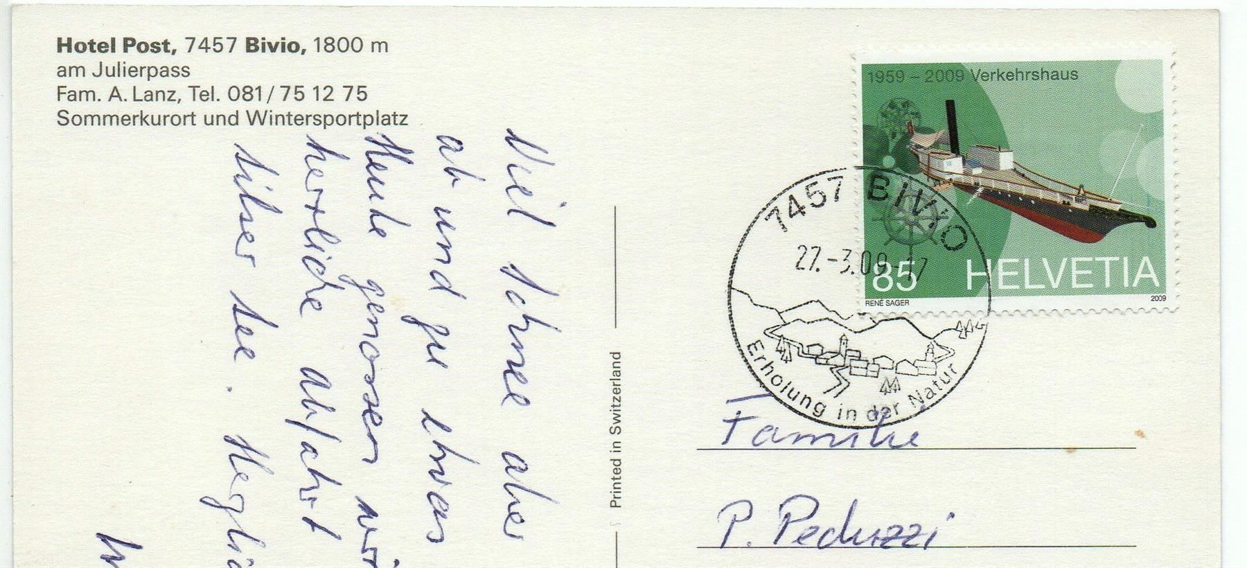 Ansichtskarten: BIVIO Hotel Post - Fam. A. Lanz, Auto – Gebraucht aus Jona von philajona 1