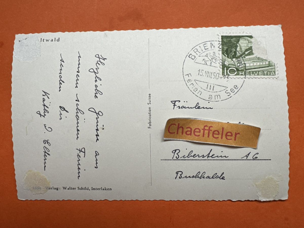 Cartoline postali: 1950 Iseltwald – Usato da Zürich venduto da Chaeffeler 1