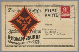 1921, BISCUITS WAFFELN K. HODAPP-BURRI, ZÜRICH; ILLUSTR. PK.