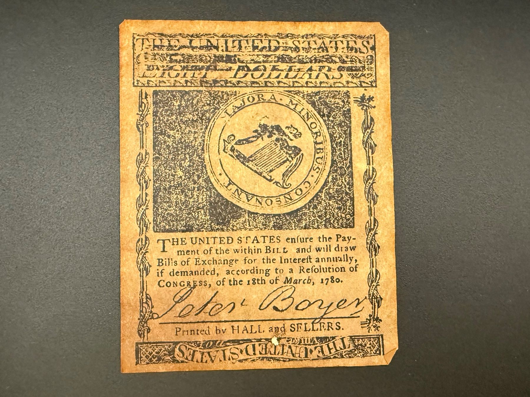 Banconote: US-Banknote 1780 – Eight Dollars original – Usato da Lamone venduto da LaCantinaMagica