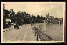 Basel, St. Alban, Rheinweg mit Brücke, 