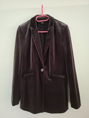 S. Oliver Blazer, Samteffekt, metallisch schwarz-silber, Gr.