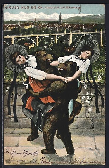 Ansichtskarten: Bern, Ortsansicht mit Kirche, zwei Bäre – Gebraucht aus Berlin von bartko-reher