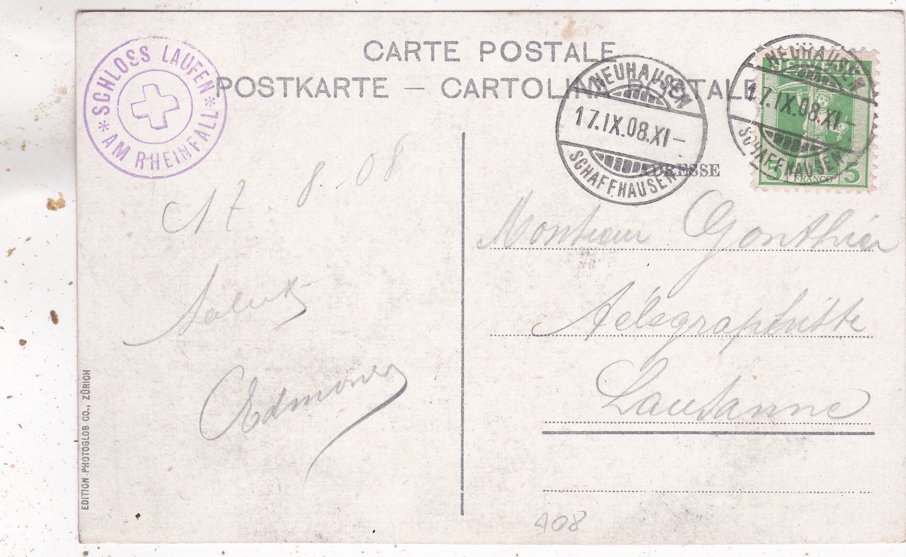 Cartoline postali: Rheinfall 1908 – Usato da Herisau venduto da Lisegrat2008 1
