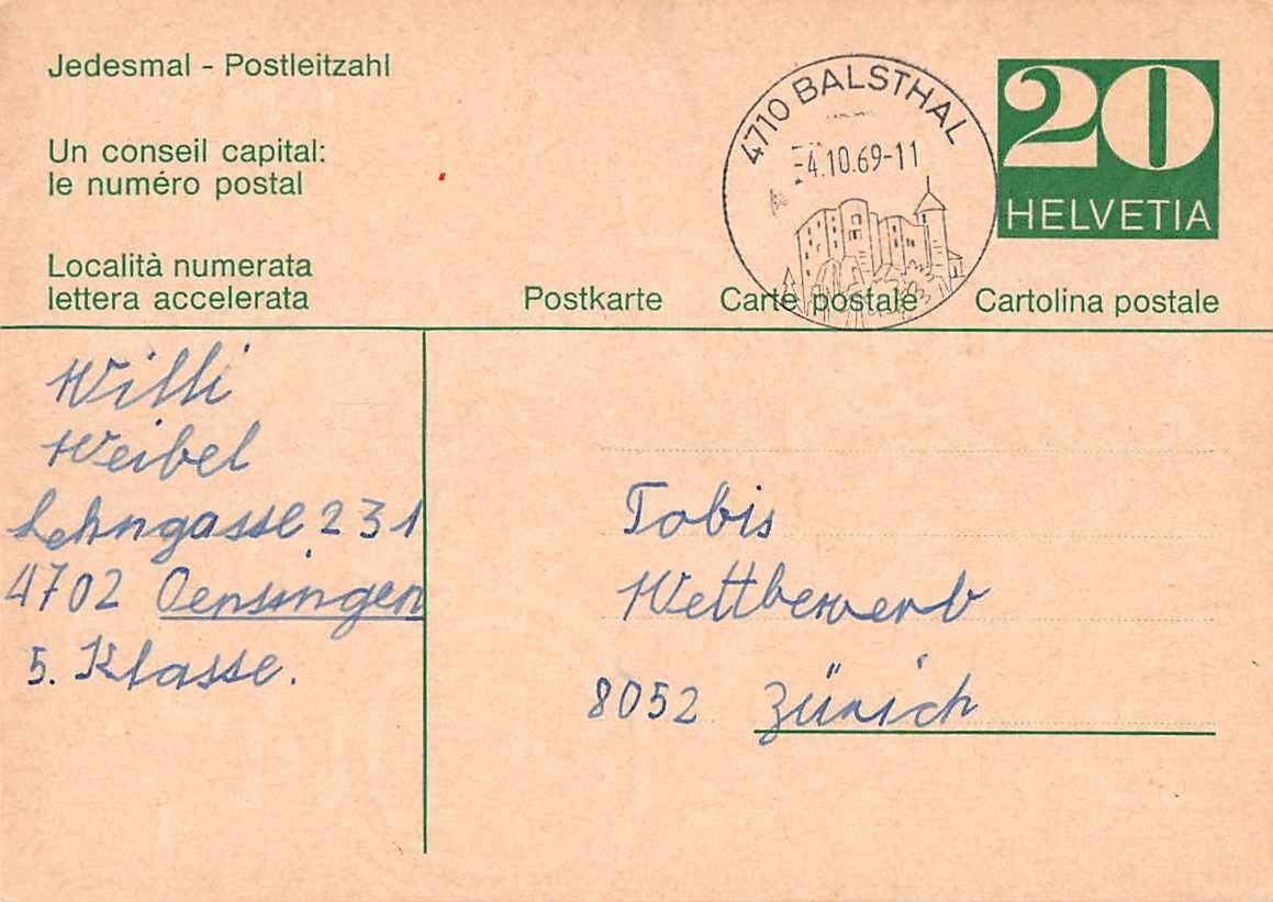 Tutti i francobolli: Ältere Postkarte mit Werbestempel BALSTHAL, ab 1.-- – Usato da Lufingen venduto da Rac0