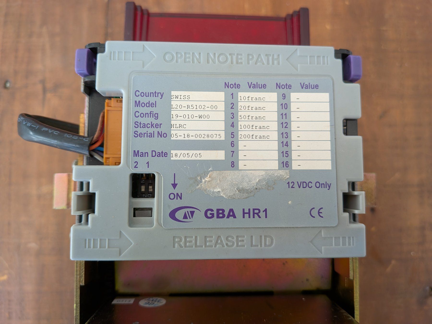 Slot Machine: GBA HR1 Notenleser mit Stacker – Difettoso da Bassersdorf venduto da Asigner2 2