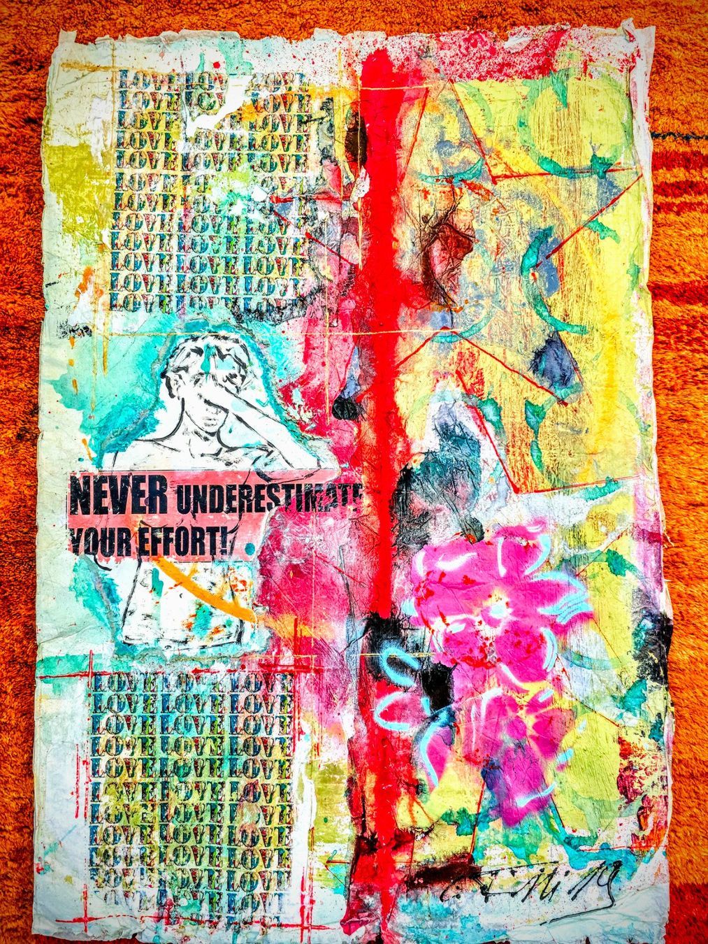 Dipinti: UNIKAT MIXED MEDIA "NEVER UNDERESTIMATE YOUR EFFORT" – Nuovo e nell'imballaggio originale da Kloten venduto da somsing