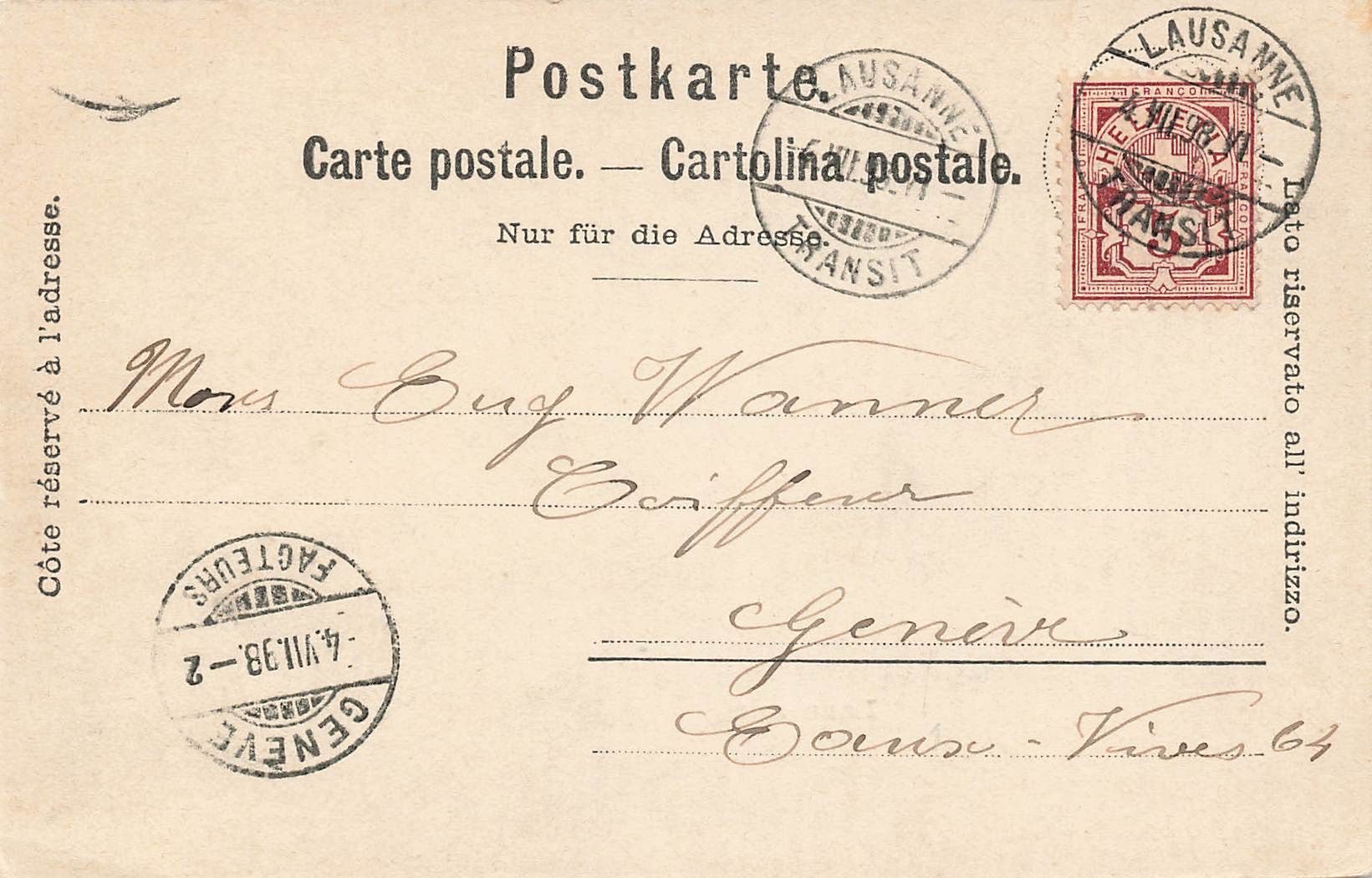 Cartoline postali: Lausanne Nacht 1898 – Usato da Biasca venduto da Blenio71 1