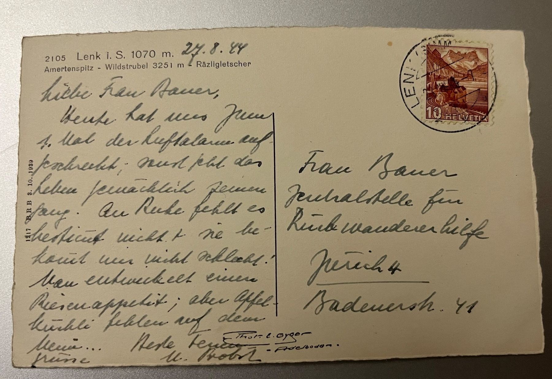 Cartoline postali: Alte Ansichtskarte Lenk 1944 – Usato da Stetten AG venduto da Brissago25 1