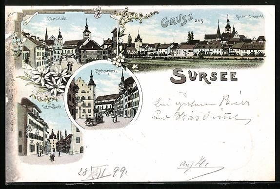 Cartes postales: Litho Sursee, Kirchenplatz, Ober-Stadt,  – D'occasion à Berlin par bartko-reher