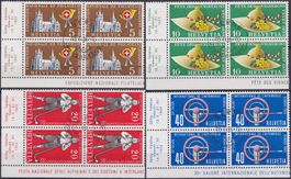 1955 Nr.320-323 Viererblöcke mit deutschem ET-Stempel K:75.-