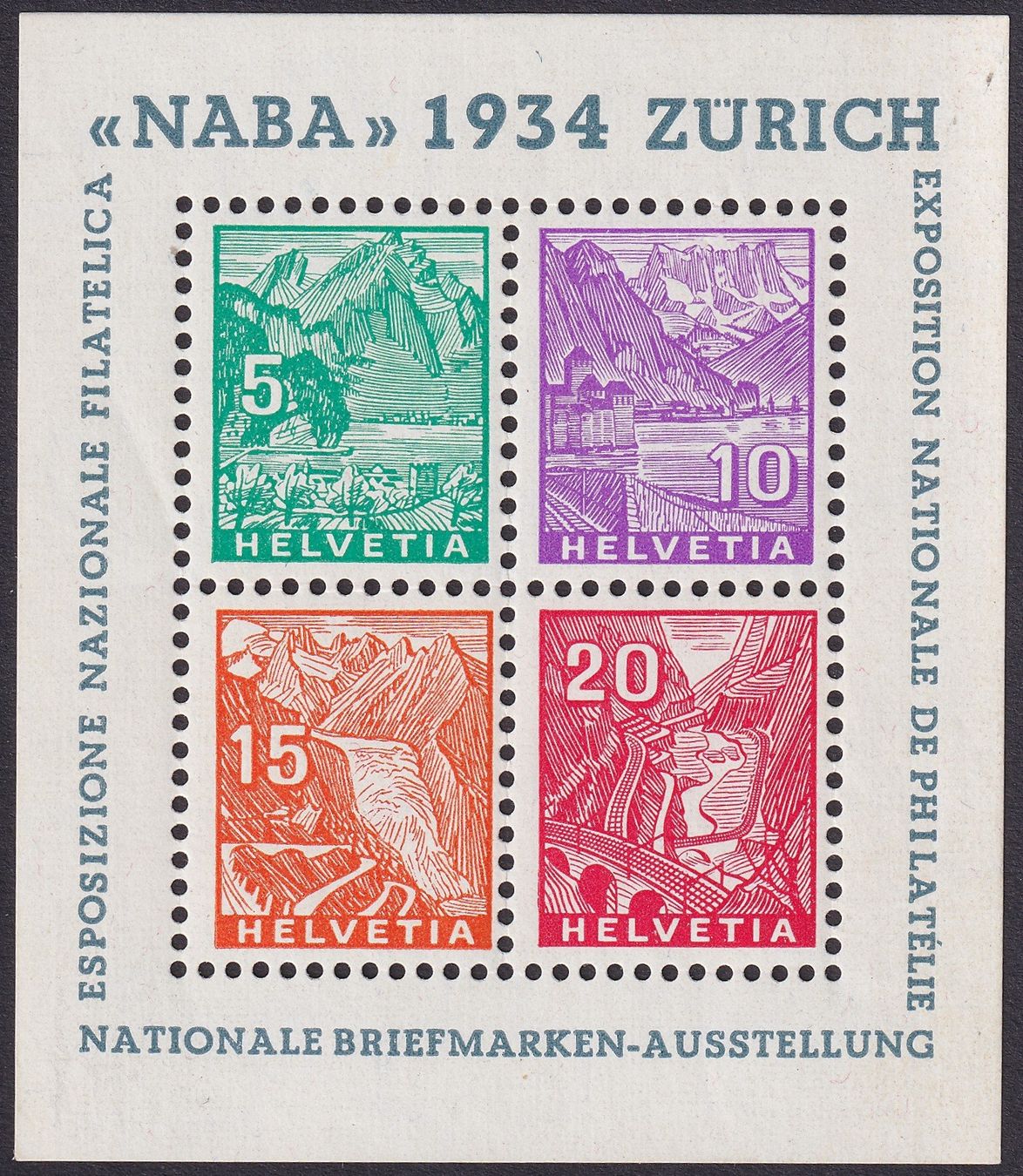 Tutti i francobolli: 1934, NABA-Block W1 postfrisch ** & tadellos, Kat: 900.-+ – Usato da Sursee venduto da Luzernerraute