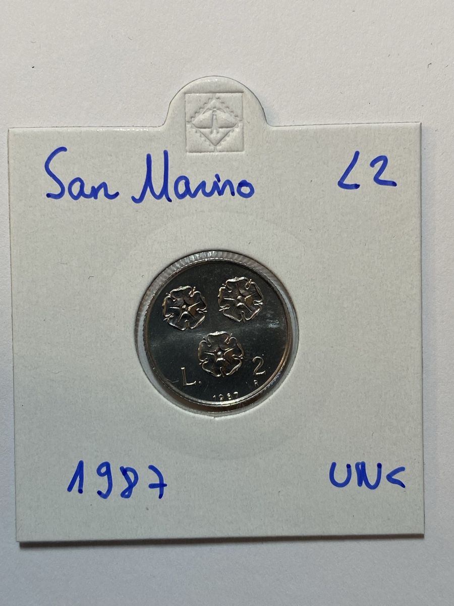 Alle Münzen: San Marin - 2 lires - 1987 - UNC – Neu (gemäss Beschreibung) aus Payerne von Mike1682