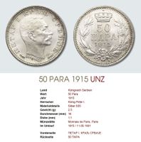 50 Para 1915 Serbien Silber UNZ RR