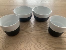 Set of 4 black & white porcelain bowls (in 2 sizes)