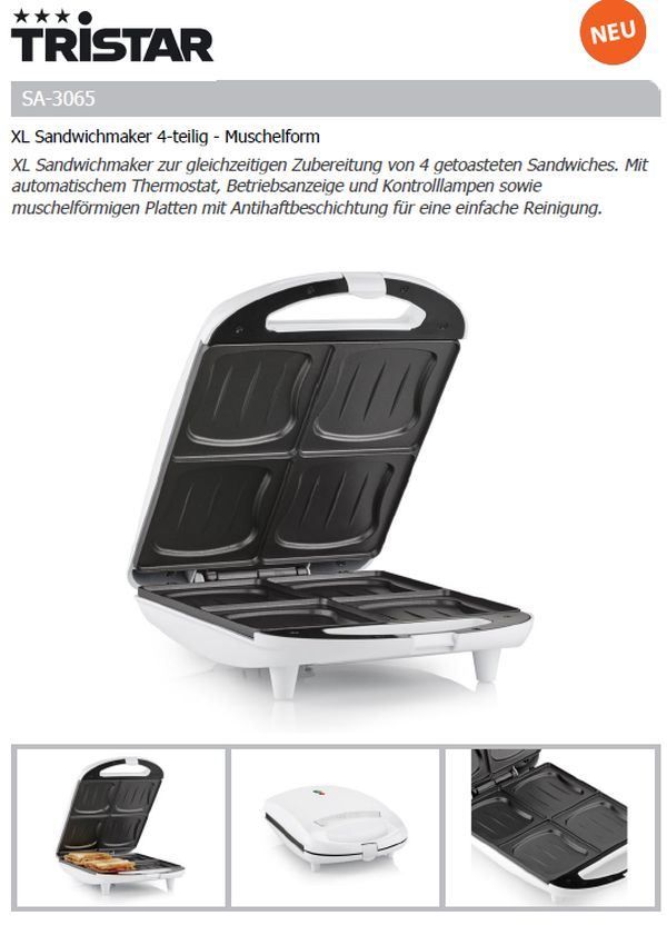 Elettrodomestici da cucina: Sandwichmaker 4teilig -  SA-3065 – Nuovo e nell'imballaggio originale da Opfikon venduto da Trodat5430