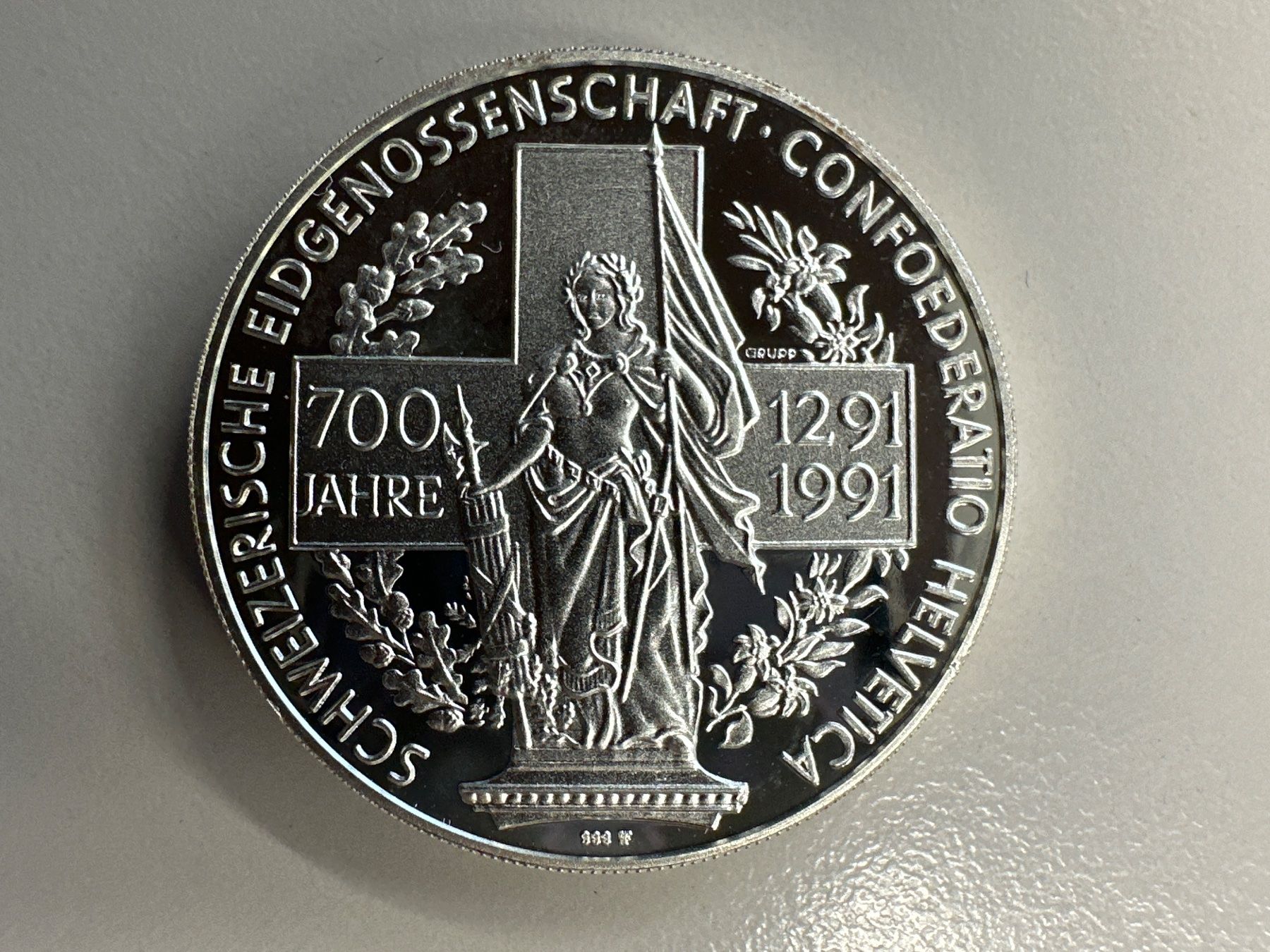 Medaglie: 1 Unze Silber 700 Jahre Schweizer Eidgenossenschaft 1991 – Nuovo e nell'imballaggio originale da Herisau venduto da herau