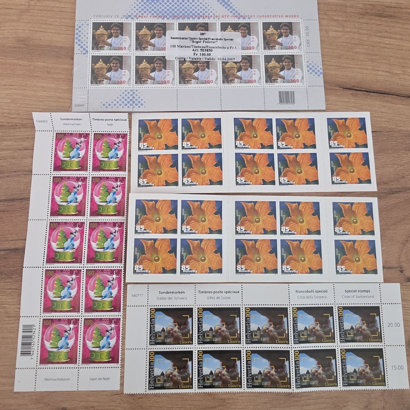 Alle Briefmarken: Briefmarken 100 Fr. Roger Federer Sonderdr. 2007 10 Stk  – Neu (gemäss Beschreibung) aus Mühleberg von iselij 1