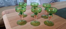 Elegante rare Vintage Lauscha Likörgläschen mit Trauben-Deko