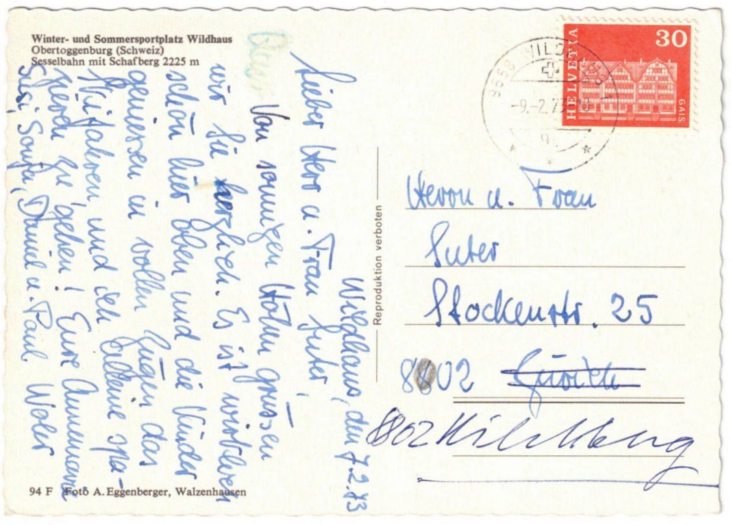 Cartoline postali: Wildhaus - Sessellift – Usato da Binningen venduto da Mountainrider 1