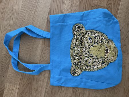 New Tote Bag, Light Blue with Gold Design