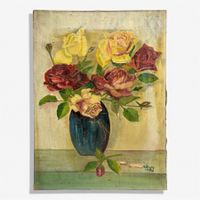 W. BRUN 1930 - Ancienne nature morte à l'huile sur toile