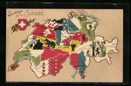 Landkarte Schweiz mit Wappen und anderen