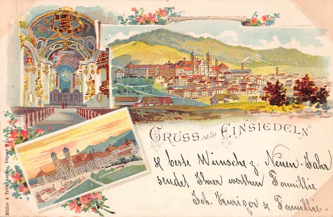 Cartoline postali: GRUSS aus EINSIEDELN - Lithographie 1899 – Usato da Lufingen venduto da TopAnsichtskarten