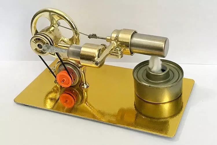 Fdit Stirlingmotor Modell – Zweizylinder-Goldmotor Mit Glasröhre Zum Experimentieren & Beobachten