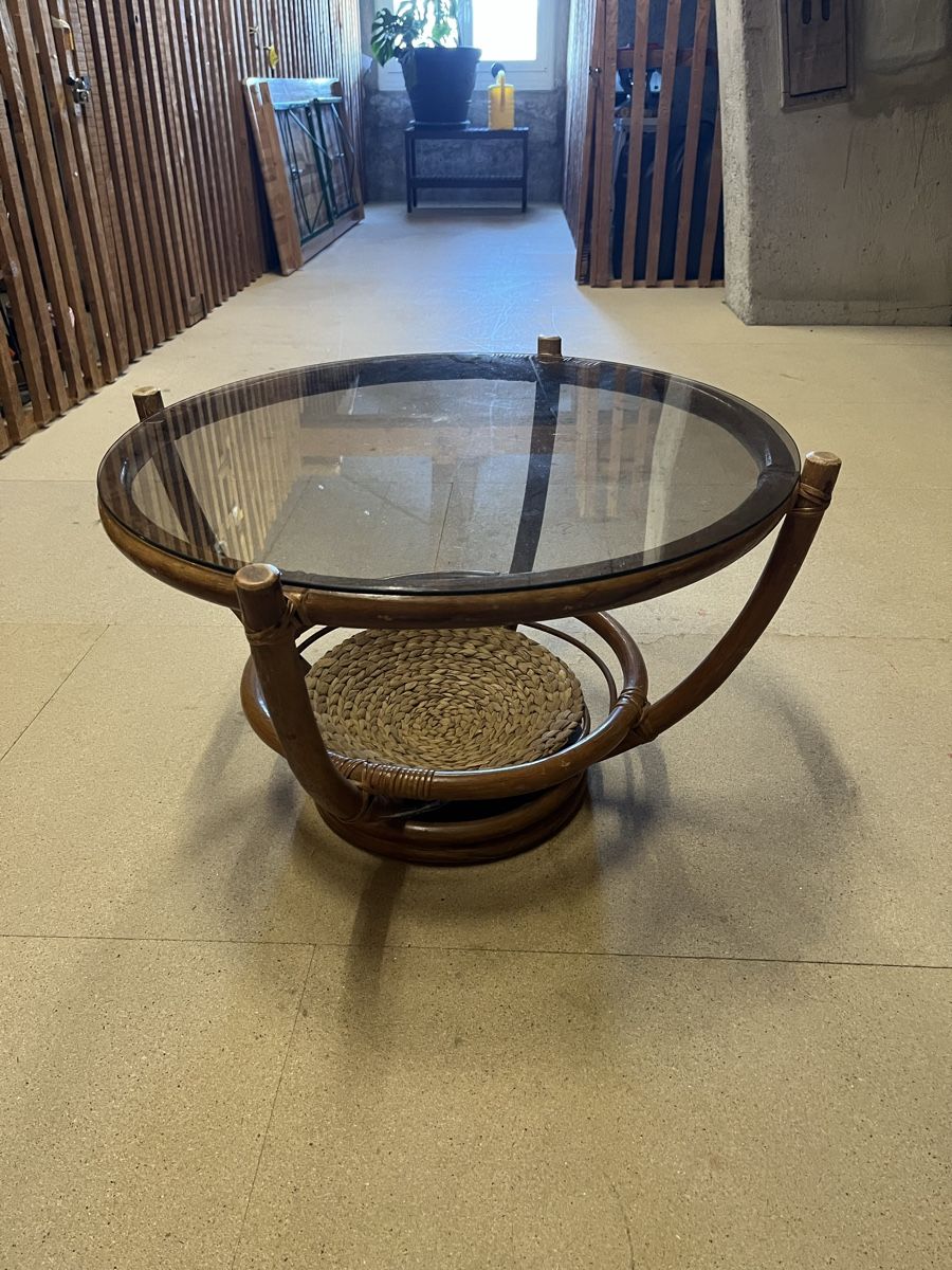 Tavoli: Rattan Couchtisch mit Glasplatte – Usato da Uster venduto da Corina0111114 2
