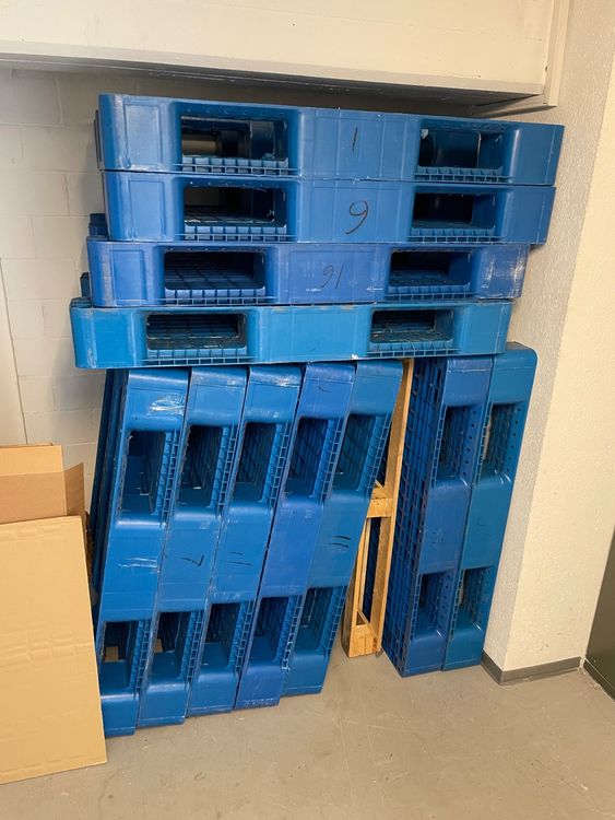 6er-Set Euro-Kunststoffpaletten 60x40x10 Cm – 100 Kg Belastbar, Stapelbar, Anti-Rutsch, Blau – Für Lager, Lebensmittel & Landwirtschaft