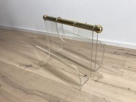Zeitschriftenständer aus Plexiglas und Messing 70 - 80er